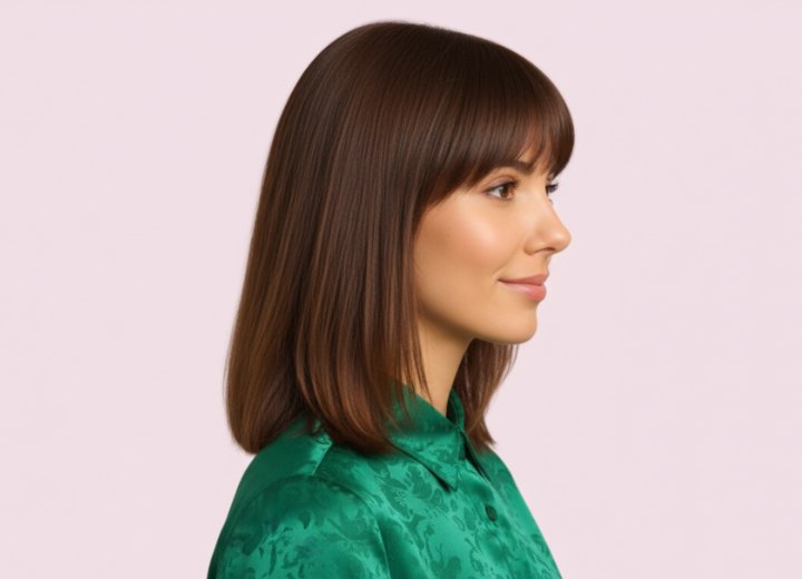 Lob haircut with bangs - Side view