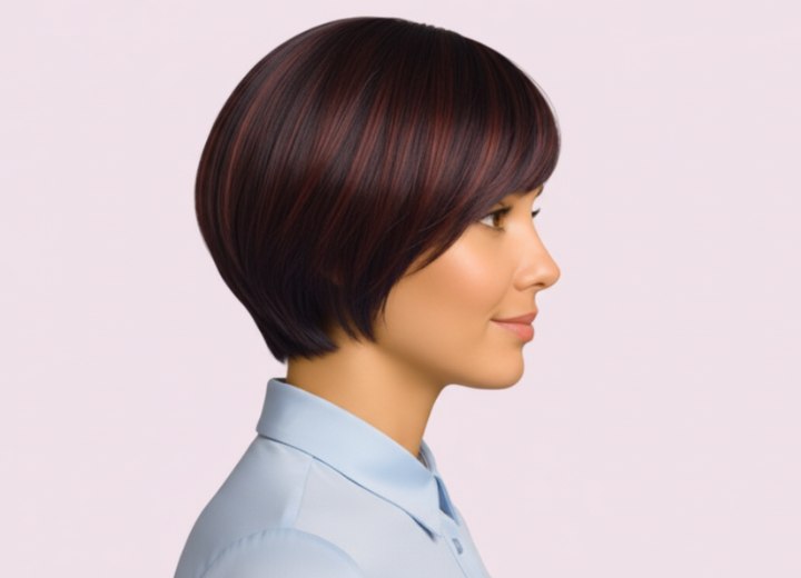 Bobbed hair with a glossy healthy shine - Side view