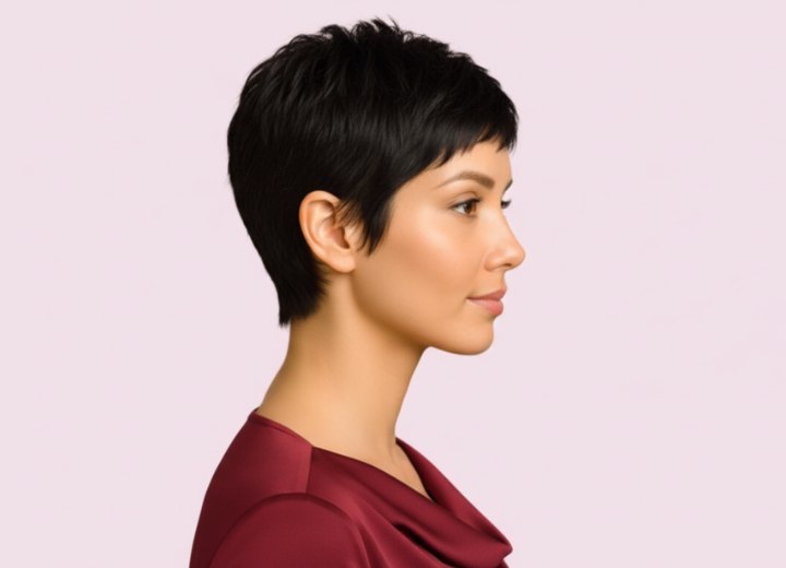 Pixie cut with very short hair at the sides - Side view