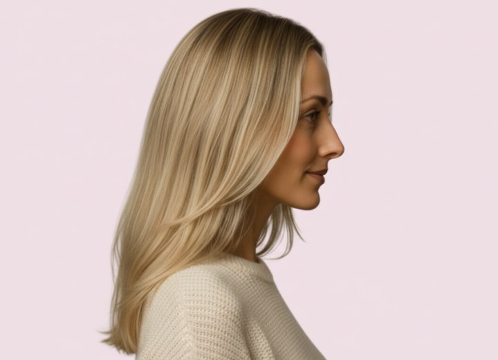 Long hair with layers for natural movement - Side view