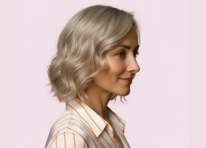 Semi-long hair cut with layers - Side view