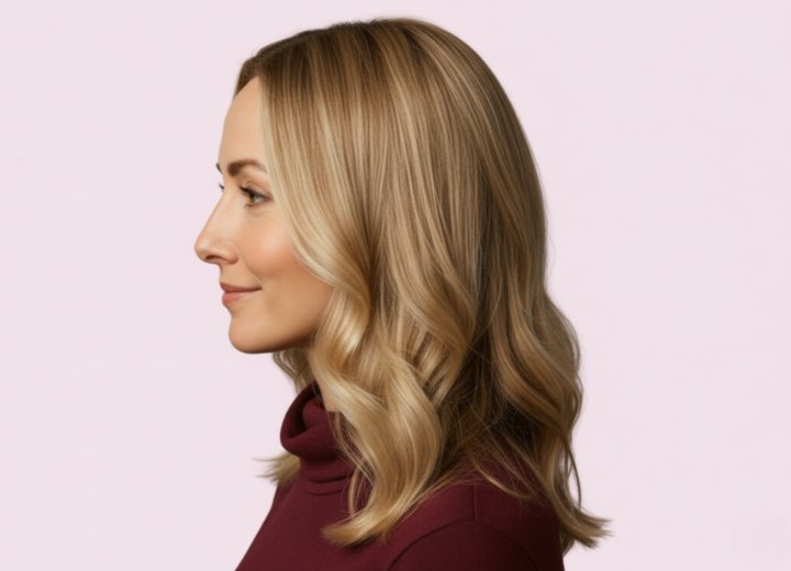 Long hair style with waves - Side view