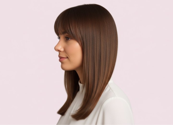 Sleek below the shoulders hairstyle - Side view