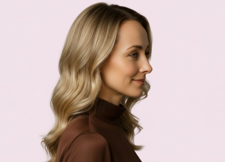 Long hair with waves created by scrunching