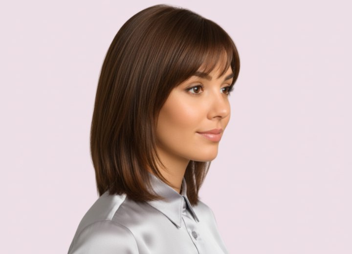 Bob cut with hair that touches the shoulders - Side view