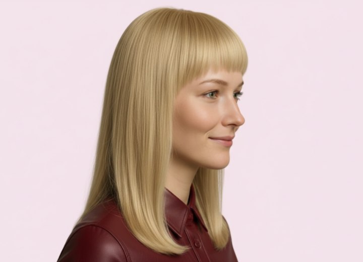 Long haircut with clean straight lines - Side view