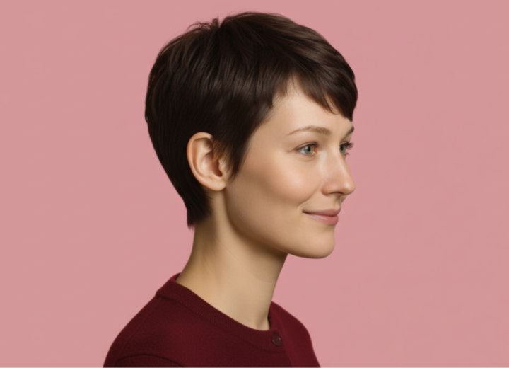 Short hair, cut to fall naturally into place - Side view