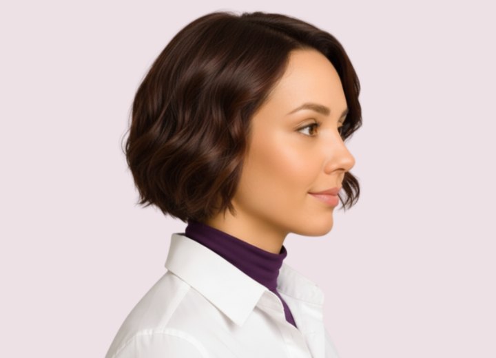 Bob with a warm brown hair color - Side view