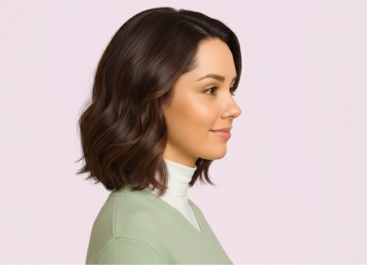 Shoulder-length hair with invisible layering - Side view