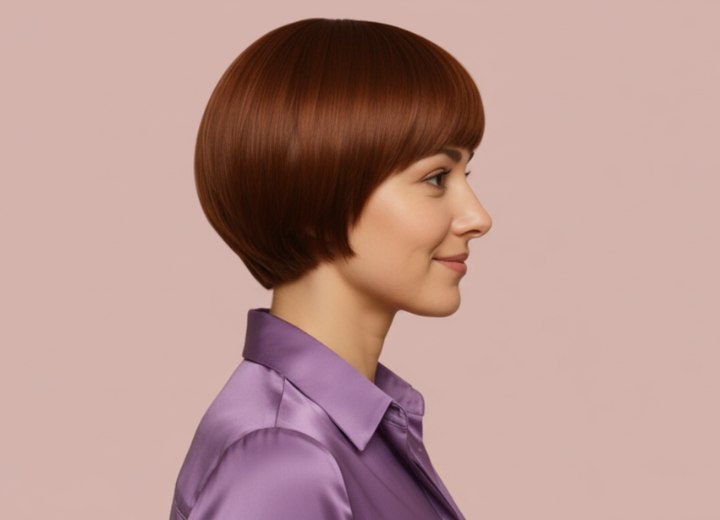 Micro bob with a chestnut brown hue - Side view