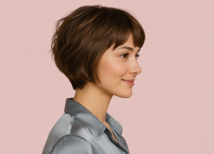 Bob with just above the eyebrows bangs - Side view