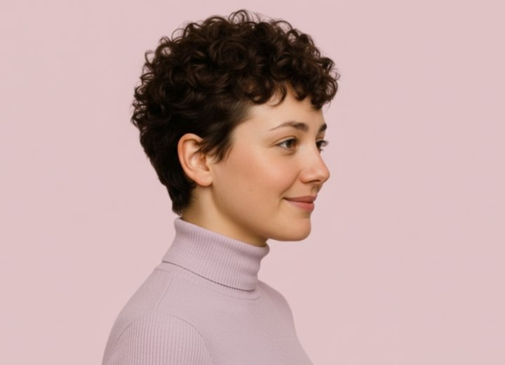 Short pixie hairstyle with curls - Side view