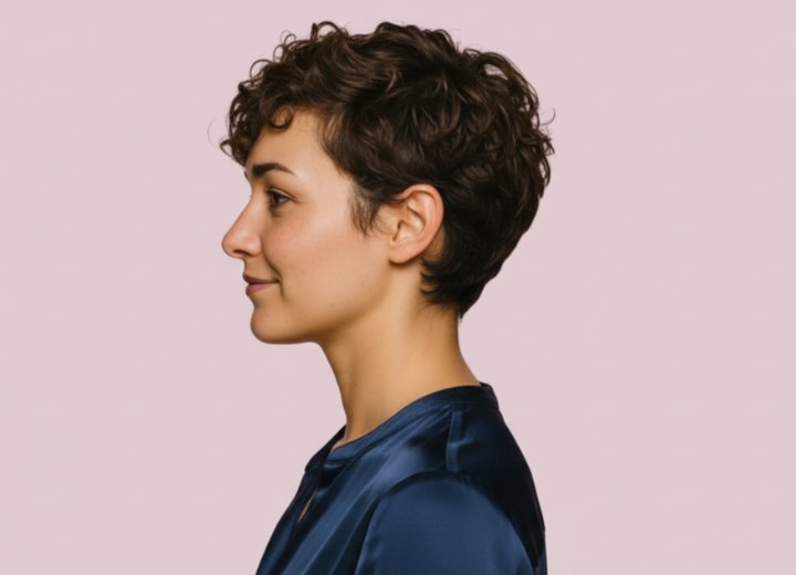 Short hairstyle with soft curls - Side view