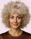 Semi-long style for curly blonde hair