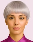 Platinum blonde bowl cut hair