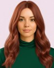 Long auburn hair with layers and waves