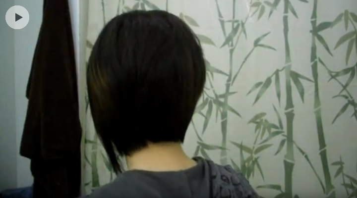 Angled bob after blow-drying, seen from the back