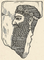Assyrian bas)relief with a bearded man